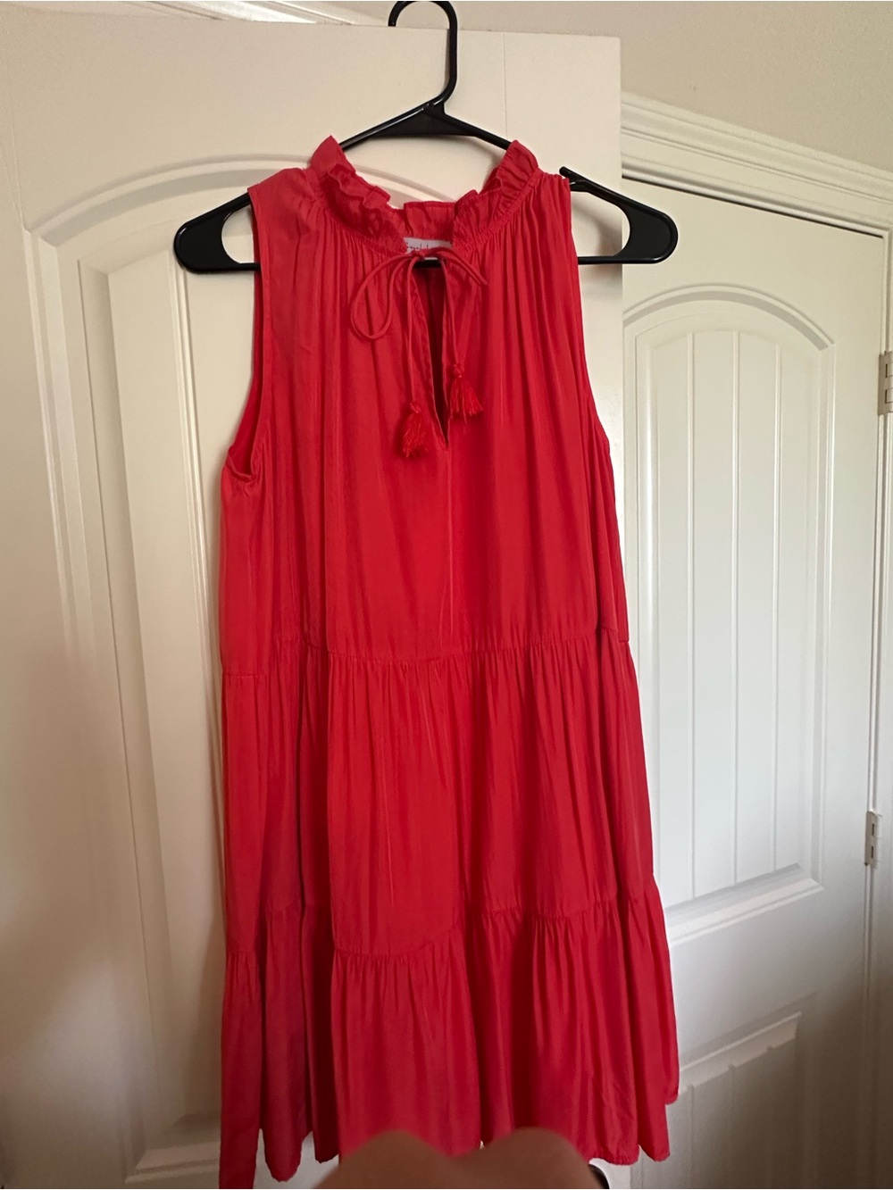 Ruffled V-Neck Tiered Mini Dress in Red - Picture 3 of 6